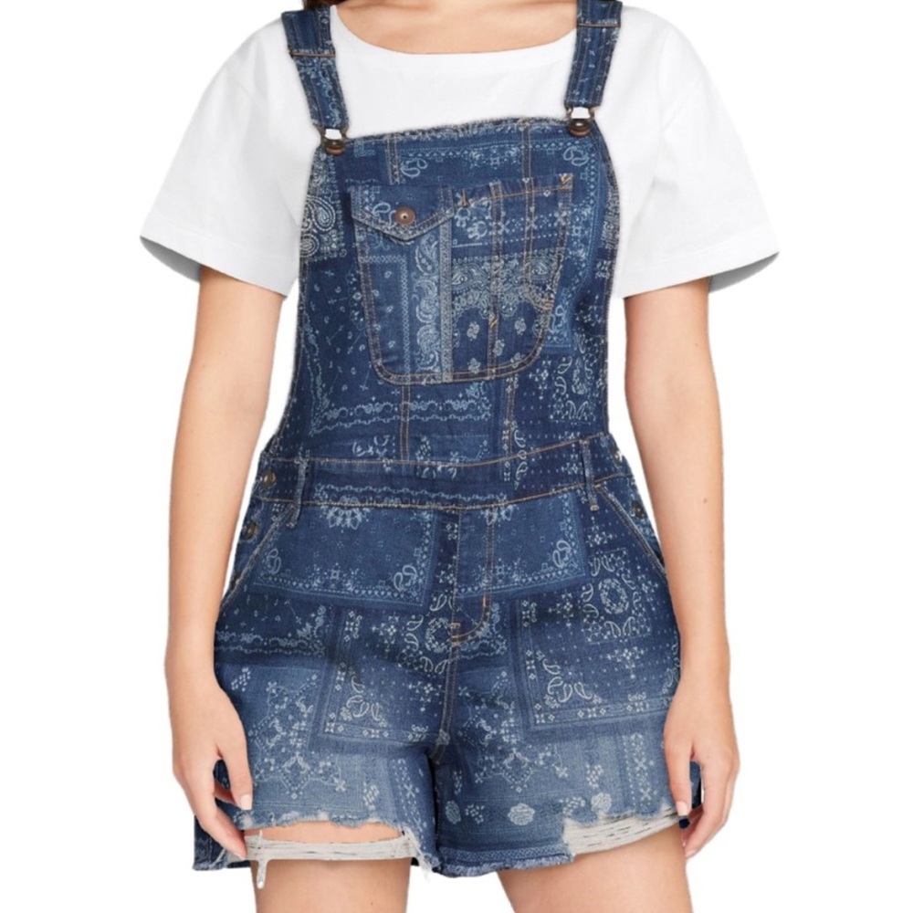 No Boundaries Bandana Print Overall Shorts